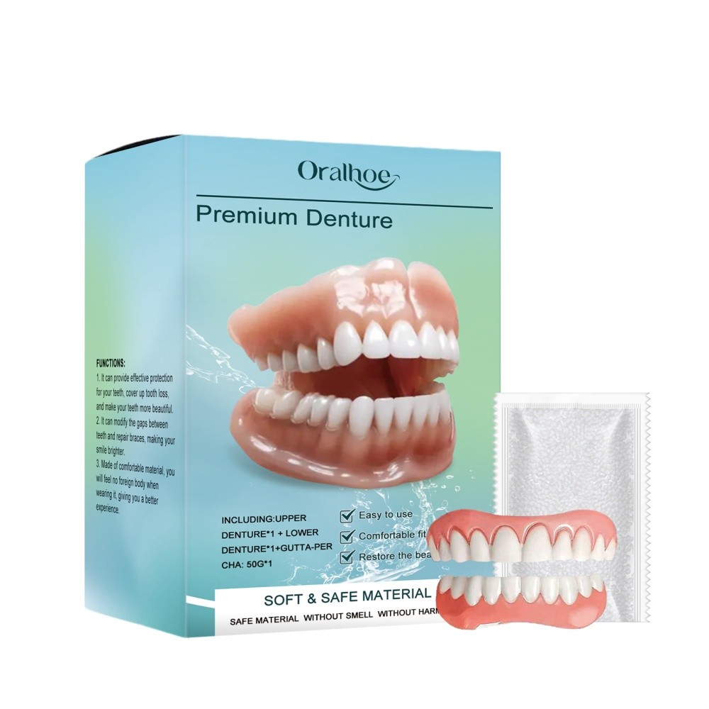 Flexible Silicone Premium Denture - Full Set Top Bottom Teeth For Men And Women