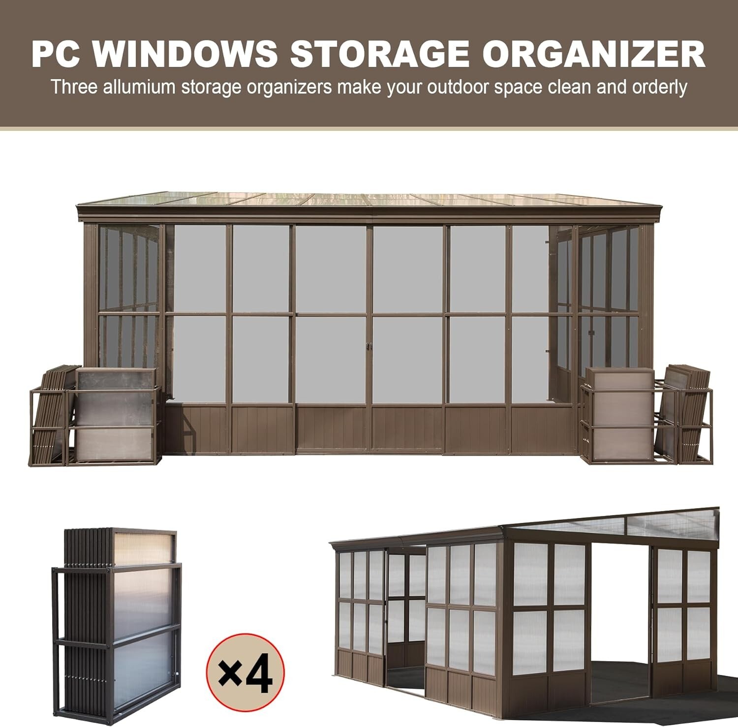 Domi Outdoor 12x16FT Wall Mounted Sunroom with PC Roof & Lockable Sliding Doors