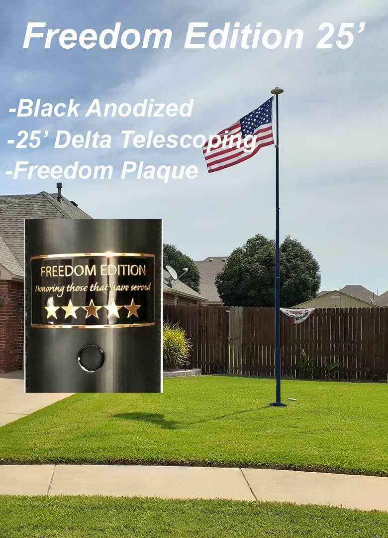 20' or 25' Delta Pin-Lock TELESCOPING Flag pole "Freedom Edition" (Black)