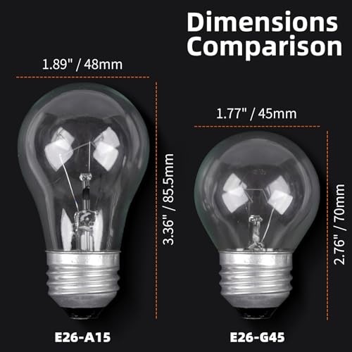 4-Pack Oven Light Bulbs 40 Watts Appliance Bulb, E26 A15 120V High A15-4PCS