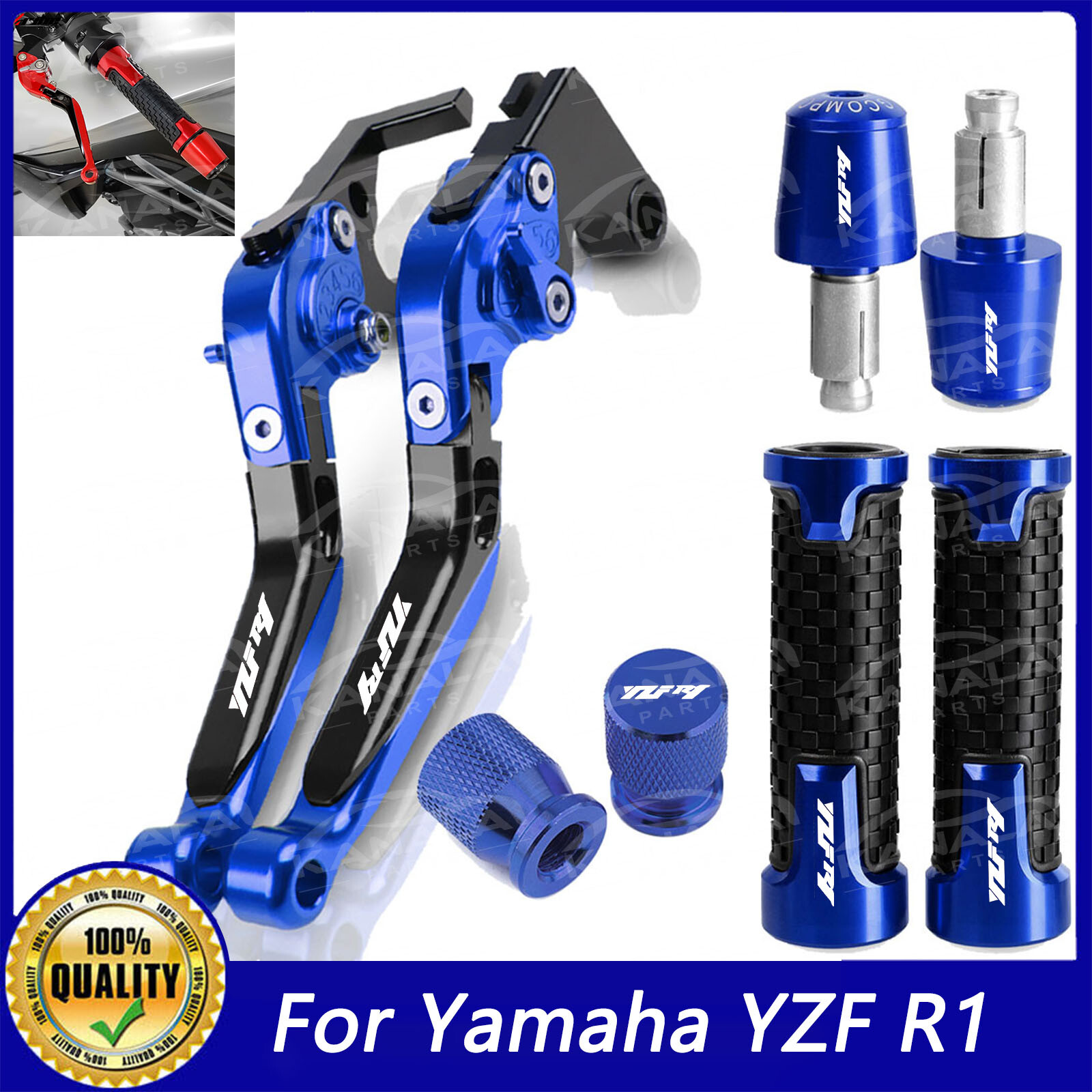 For Yamaha YZF R1 Motorcycle Adjustable Brake Clutch Levers Handle Grips Cap