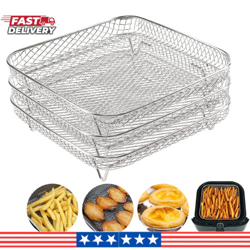 3 Layer Air Fryer Basket Rack Stainless Steel Dehydrator Set