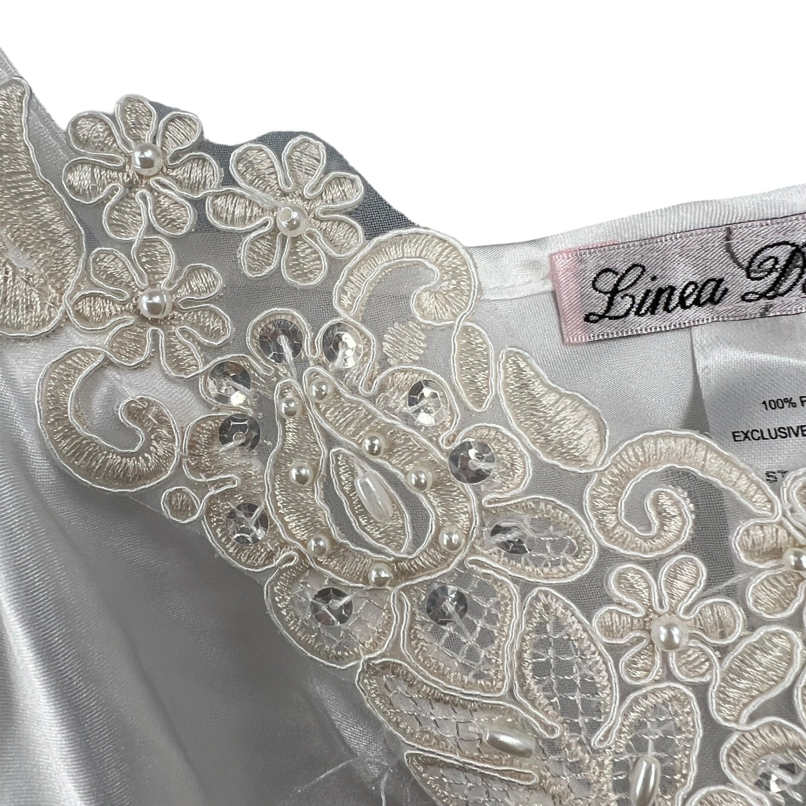 Linea Donatella White Satin Slip Nightgown Lace Beaded Bridal Size M New