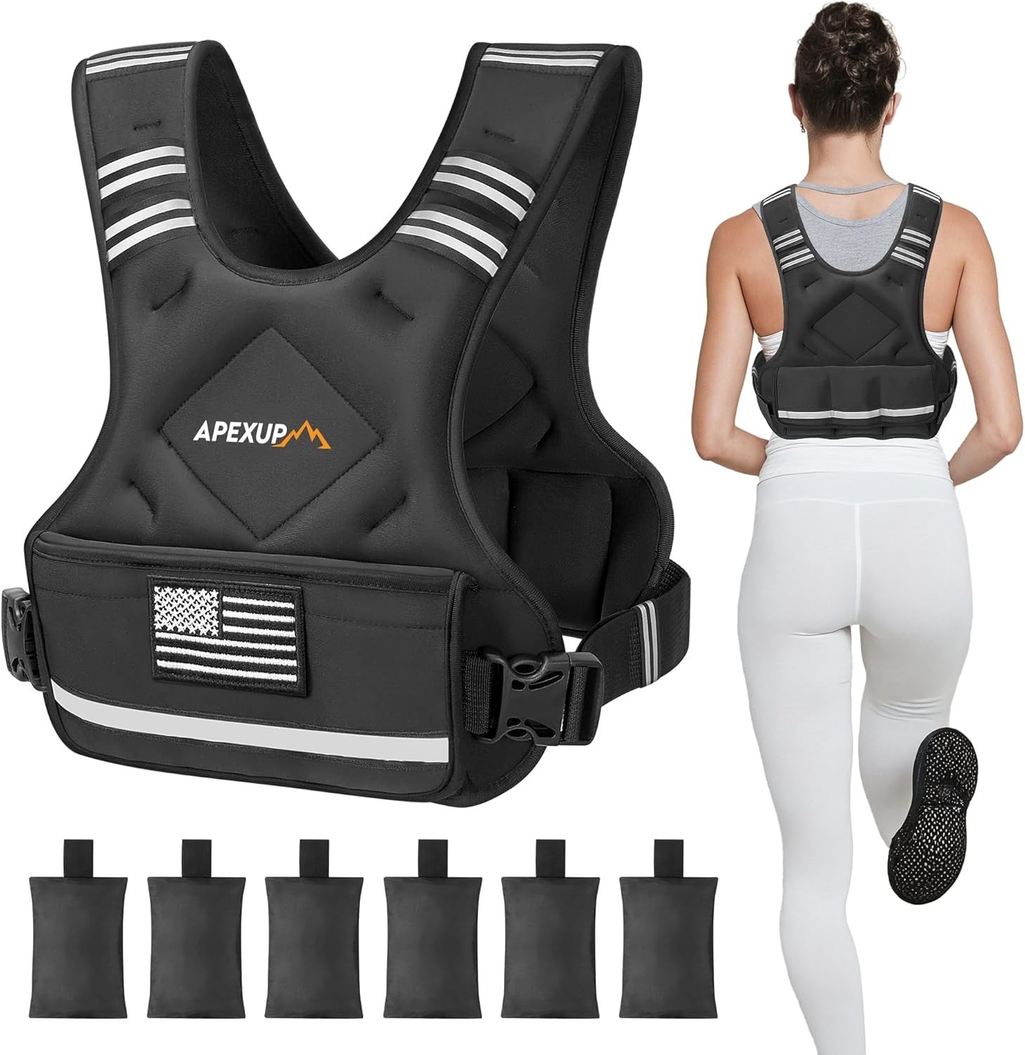 Adjustable Weighted Vest, 4-10lb Vest with 6 Ironsand Weights and Large Pocket,