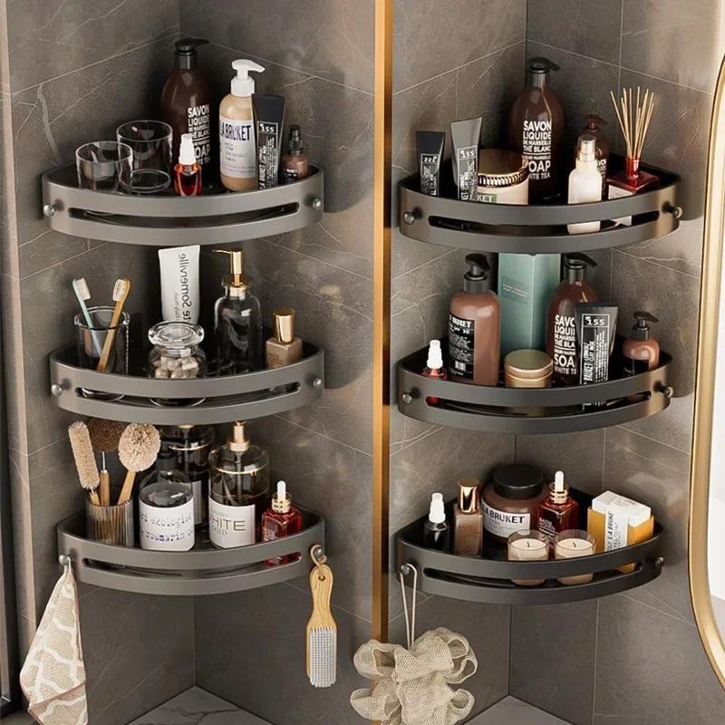 3 Tier Corner Shower Caddy Shelf Bathroom Corner Bath Storage Holder with 6 Hook