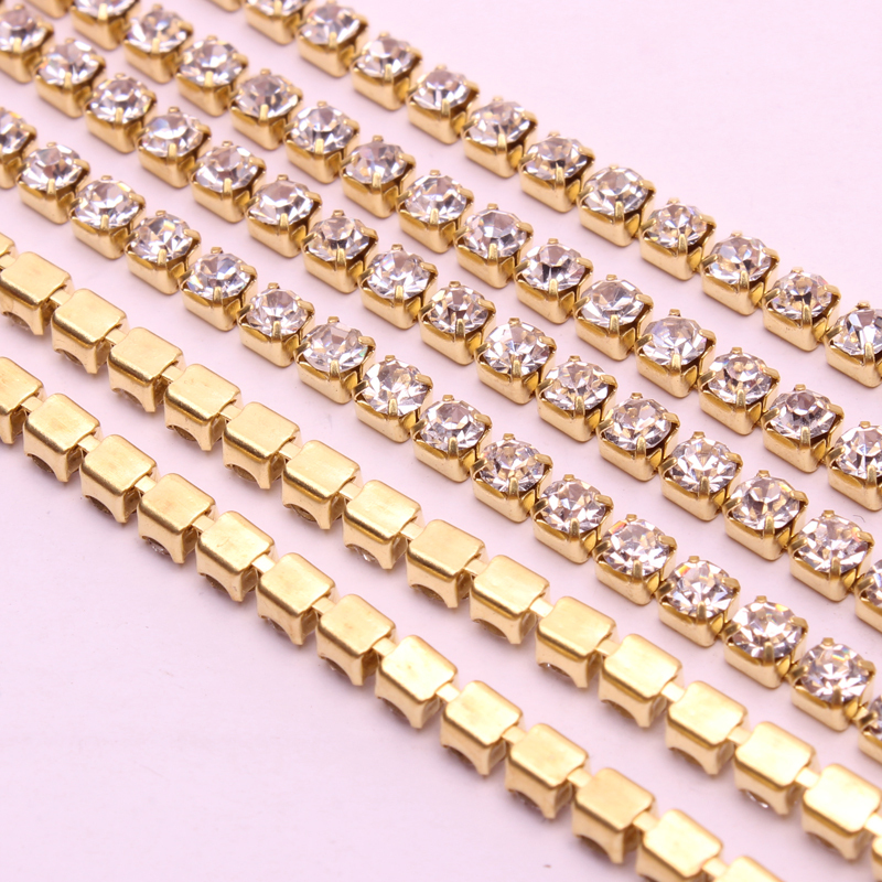 10 Yards Crystal Glitter Rhinestones Chain Silver & Gold DIY Sewing Accessories