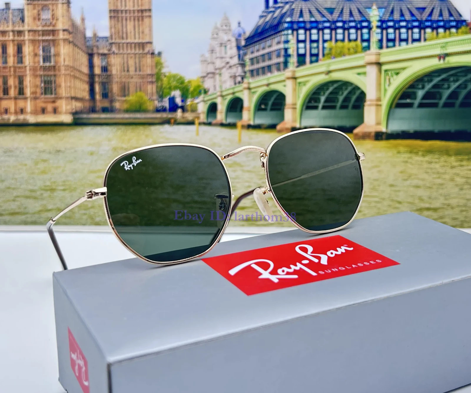 RB3548N Hexagonal Ray-Ban Sunglasses 51mm Green G-15 Lens Gold Metal Frame Unise