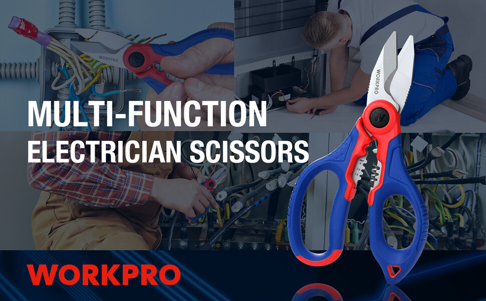 WORKPRO Stainless Electricians Scissors 6.4 inch Serrated Blade w/Wire Stripper