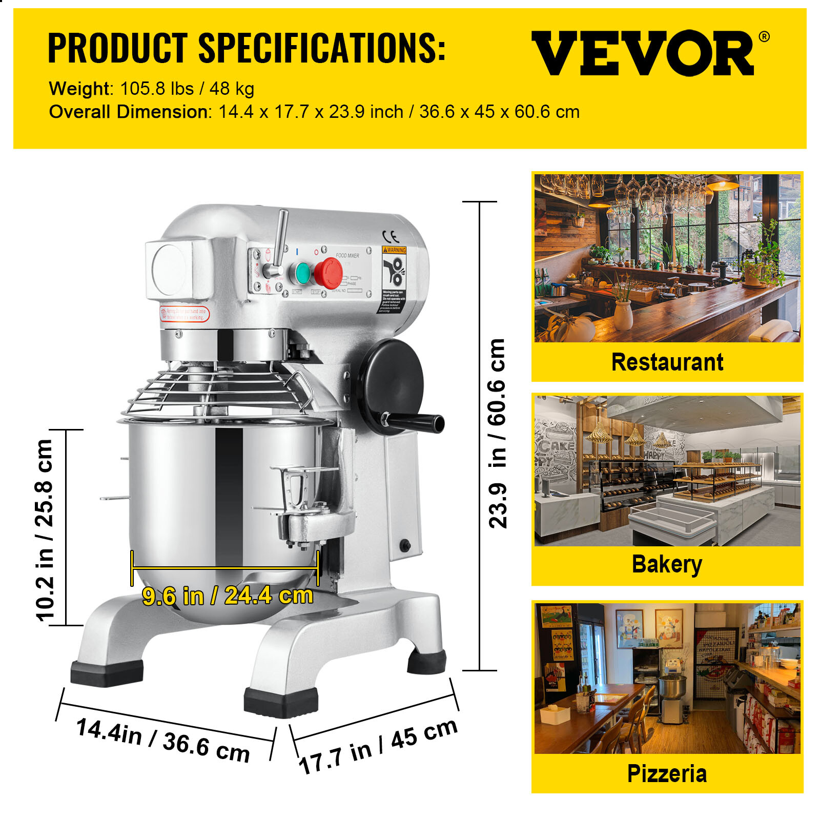 VEVOR Commercial Mixer 10Qt Mixer 3 Speed Dough Food mixer Pizza Bakery 450W