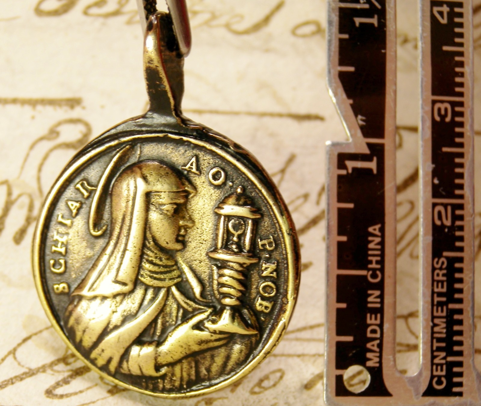 ANTIQUE 18TH CENTURY BRONZE MEDAL ST CLARE OF ASSISI & ST PASCHAL BAYLON