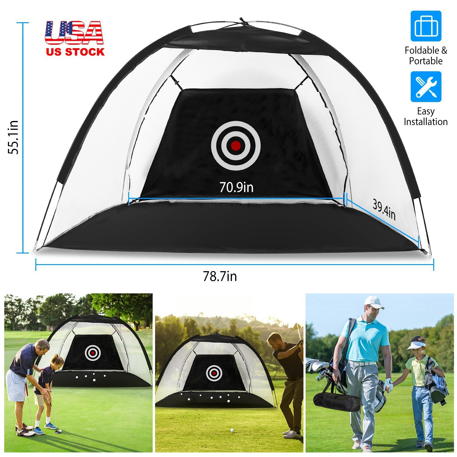 Golf Practice Net Golf Hitting Aid Training Chipping w/ Target Backyard Outdoor