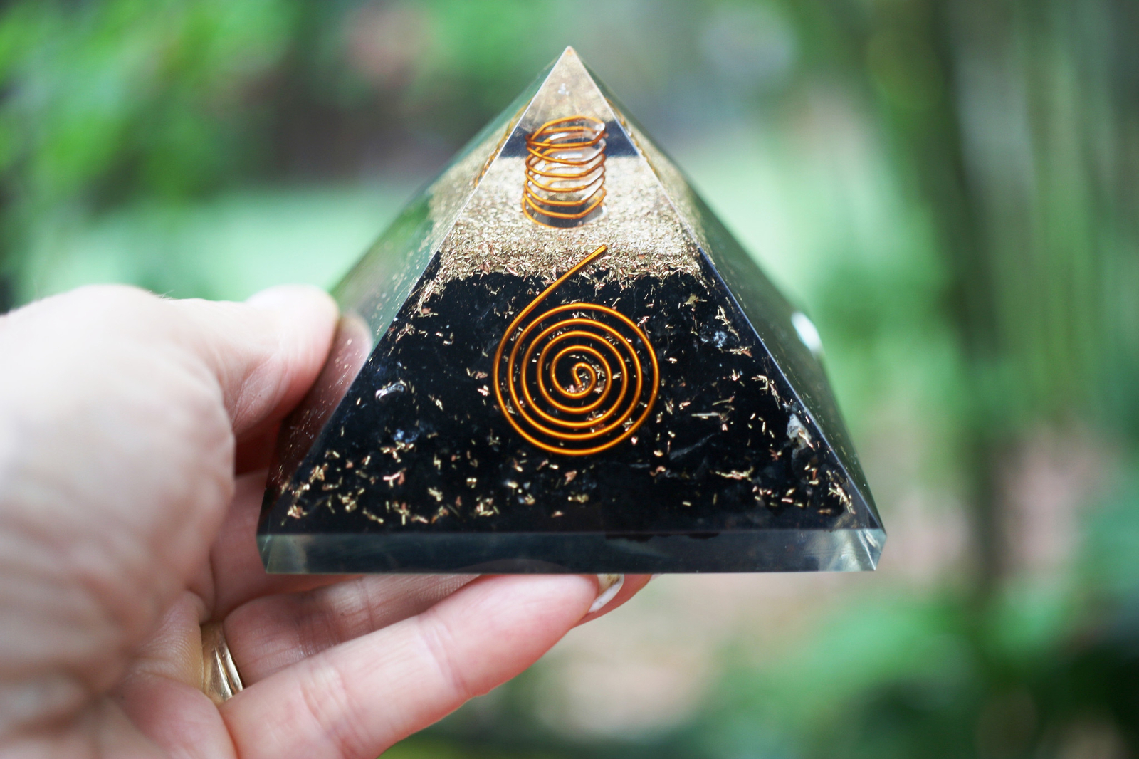 Natural Black Tourmaline Orgone Pyramid 3in LG 75mm EMF & 5G Orgone Protection