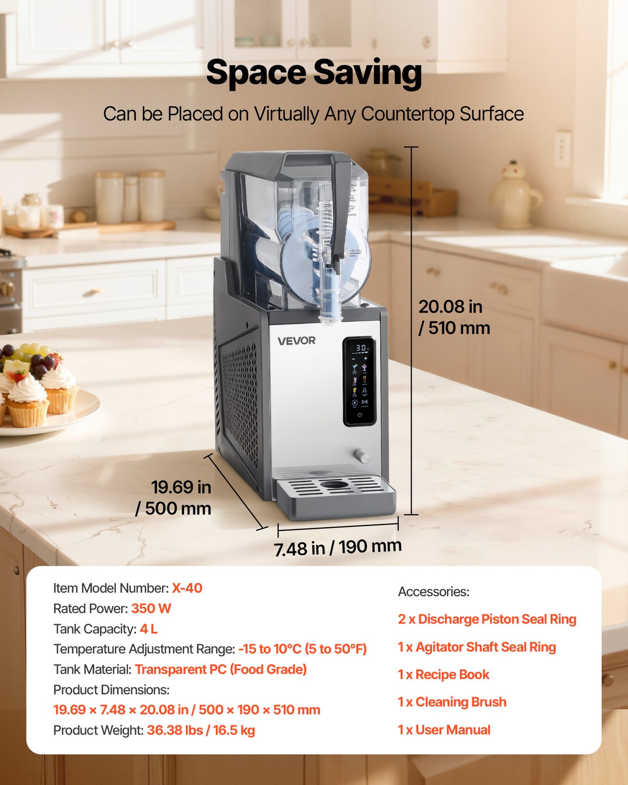 VEVOR Slushie Machine 4L/135oz No Ice Needed Frozen Drink Maker with Single Tank