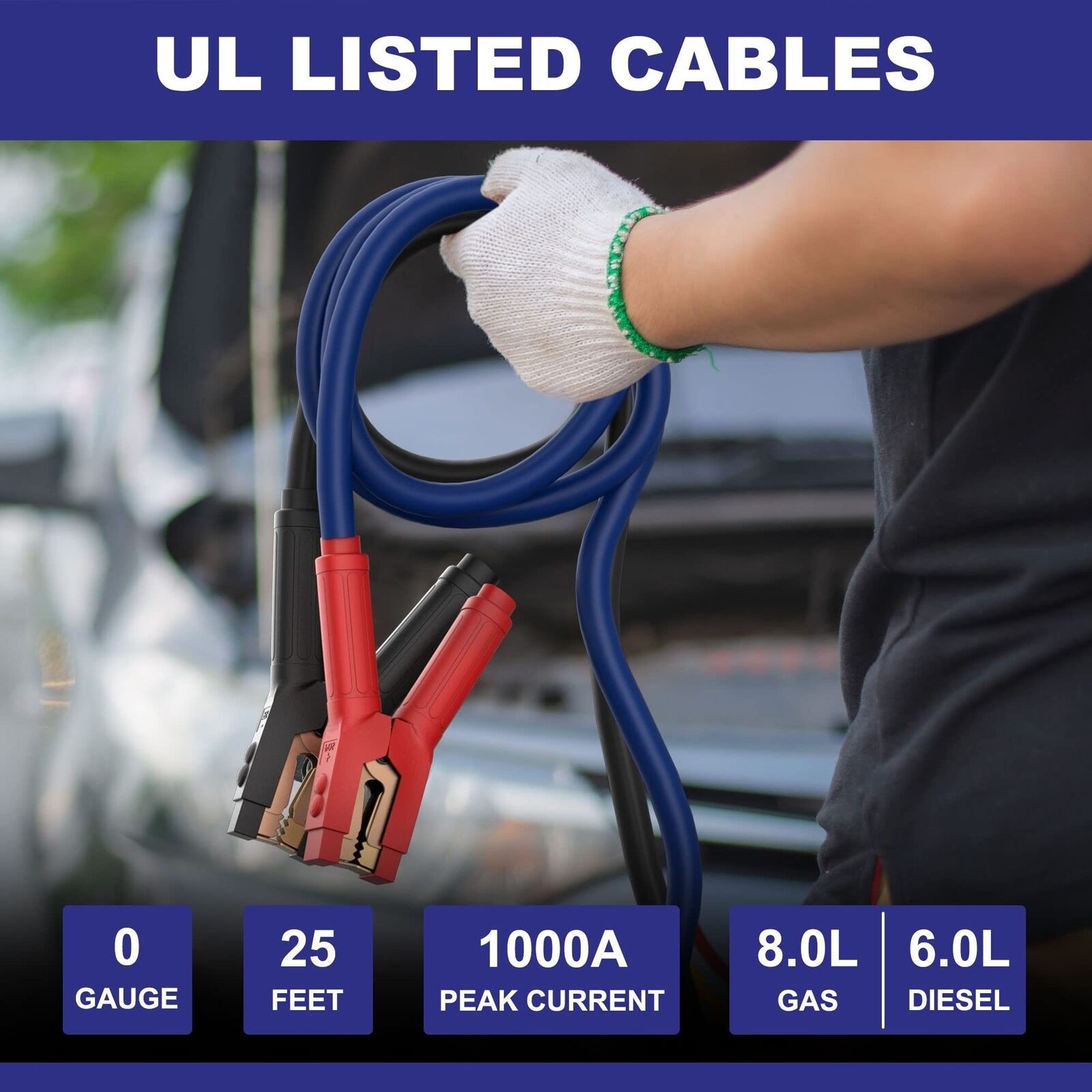 EXTRESPO Heavy Duty Jumper Cables, 0 Gauge 25 Feet 1000Amp Booster Cables, UL...