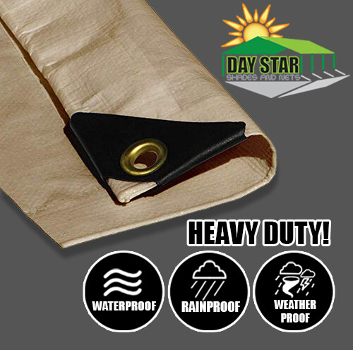 Extra Heavy Duty (Beige/Tan) Tarp 12 Mil Thickness Poly 3Ply 6oz Reinforced Tarp