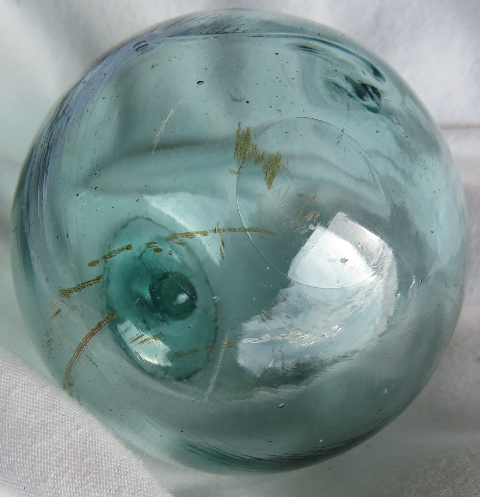 Japanese Blown Glass FLOAT 2.5" Aqua WP Makers Mark #11 "river-mouth" Vtg USA BZ