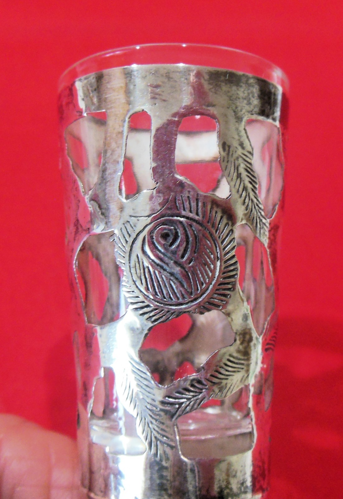 Set of 2 Sterling Overlay Stemmed Shot Glasses Mexico Use Repair Scrap