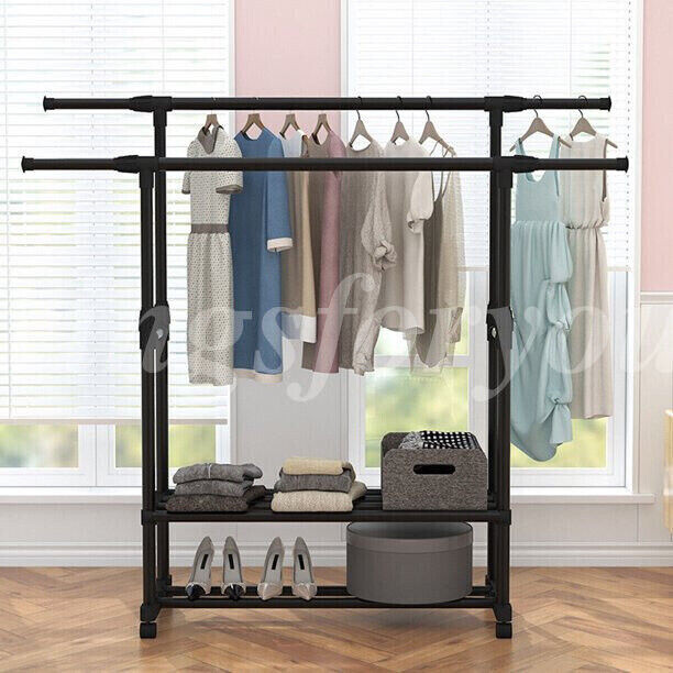 Heavy Duty Commercial Clothing Garment Rack Rolling Collapsible Chrome US