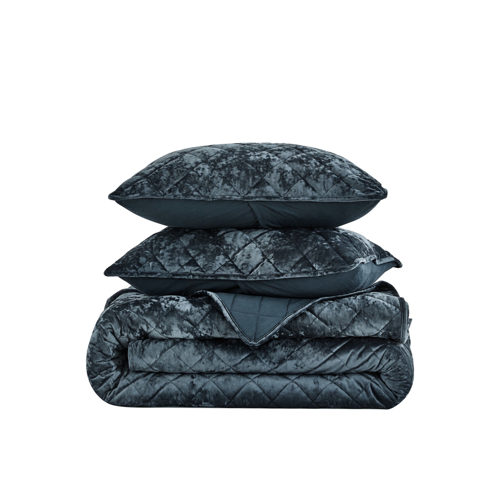 Chezmoi Collection Lux 3-Piece Diamond Stitch Plush Distressed Velvet Quilt Set