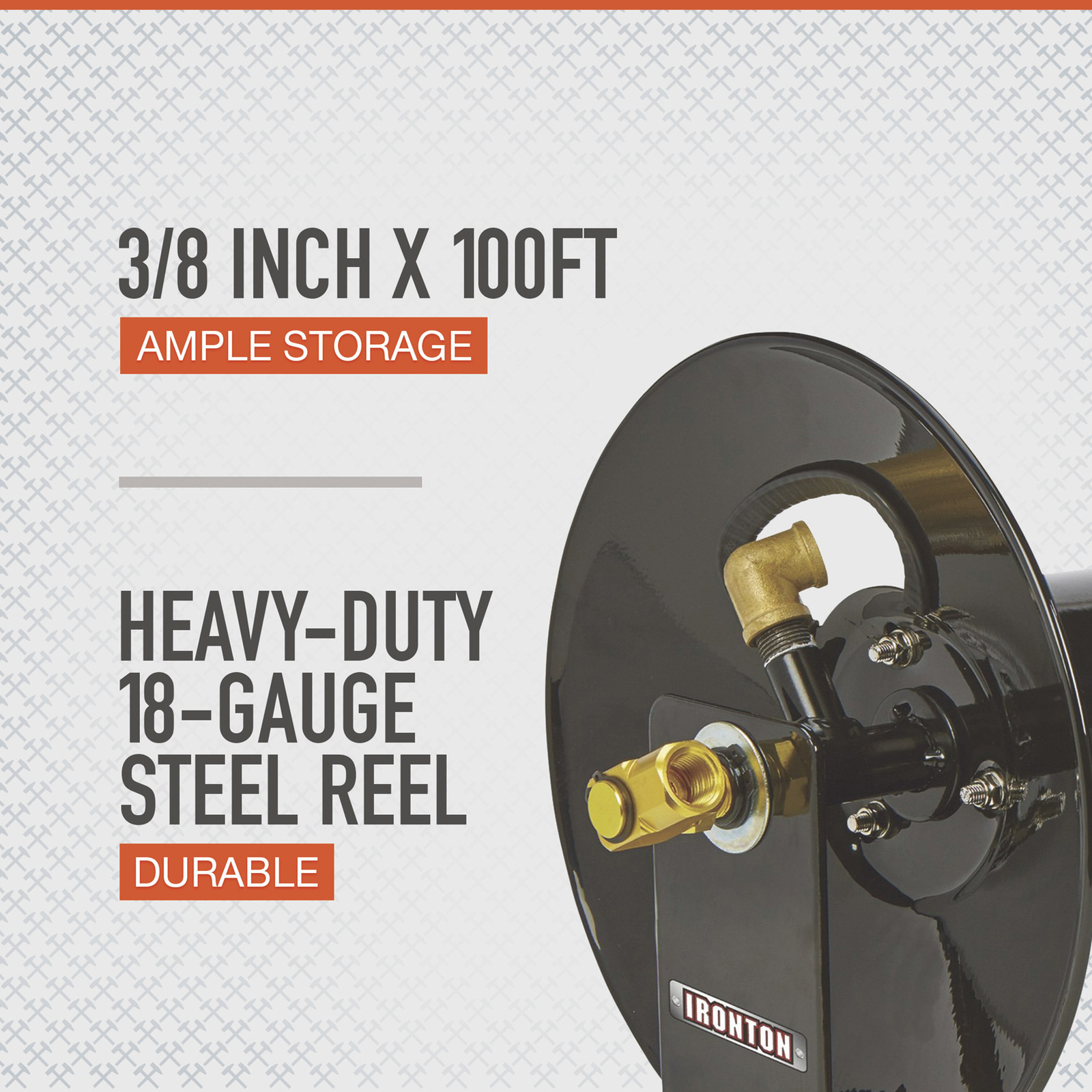 Ironton Air Hose Reel, Holds 3/8in. x 100ft. Hose, Max. 300 PSI