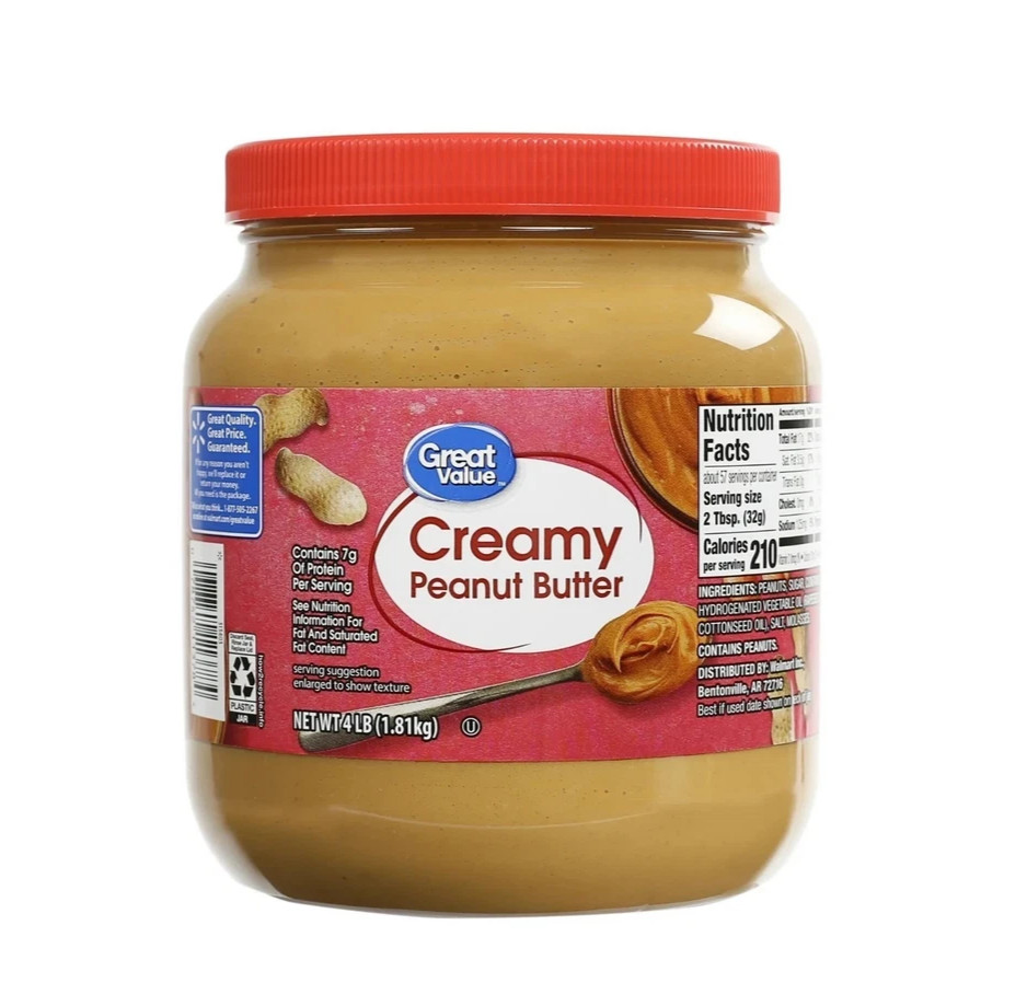 Great Value Creamy Peanut Butter, Spread, 64 oz
