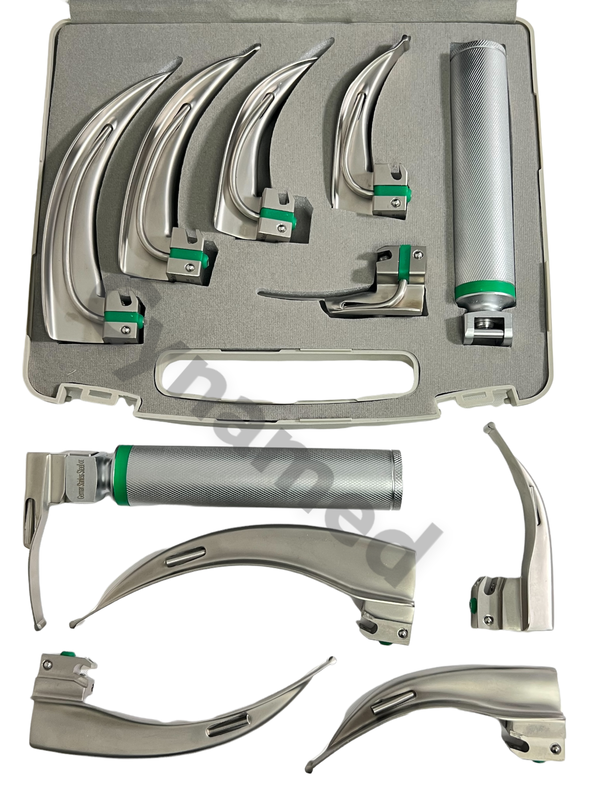 NEW Orignal FIBER OPTIC Laryngoscope Mac Set of 6 BLADE &HANDLES EMT Anesthes