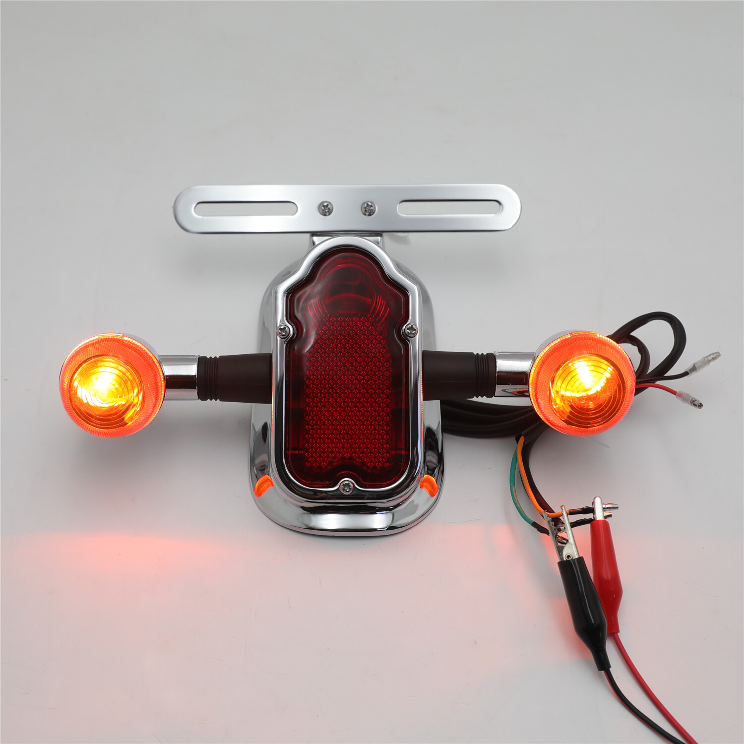 Motorcycle Metal Chrome Tombstone Brake Tail w/ Light Signal For Harley Big Twin