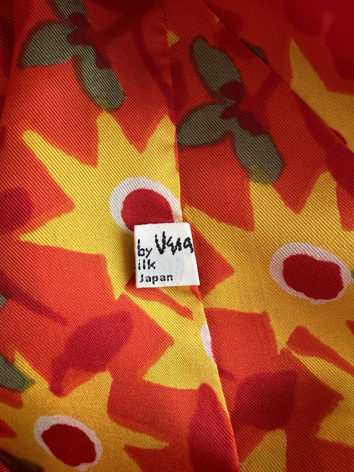 Vera Neumann Vintage Silk Infinity Scarf Floral Orange Red Yellow Made in Japan