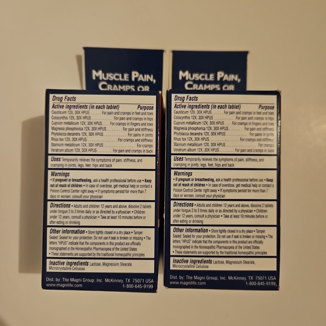 MagniLife Muscle Cramp Pain Reliever 125 Tablets Homeopathic X2