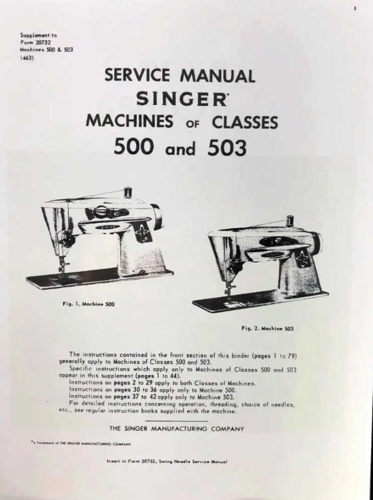 Professional Full Edition Service Manual Singer 500 500A 503 503A Sewing Machine