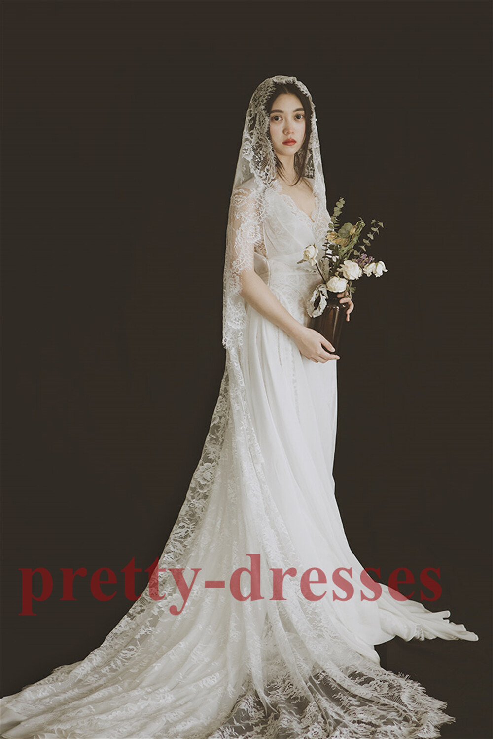 New Cathedral Long Ivory Lace Juliet Cap Vintage Bridal Wedding Veils for Brides