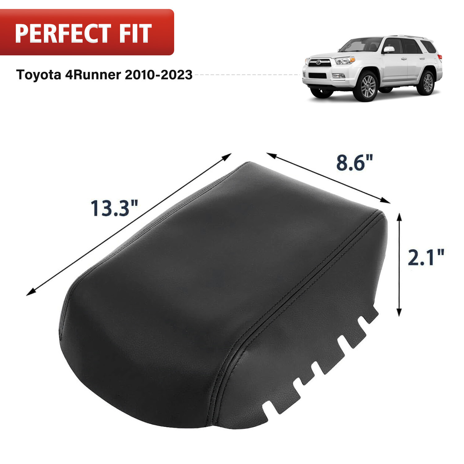 Fit 2010-2023 Toyota 4Runner Center Console Lid Armrest Leather Cover Trim Black