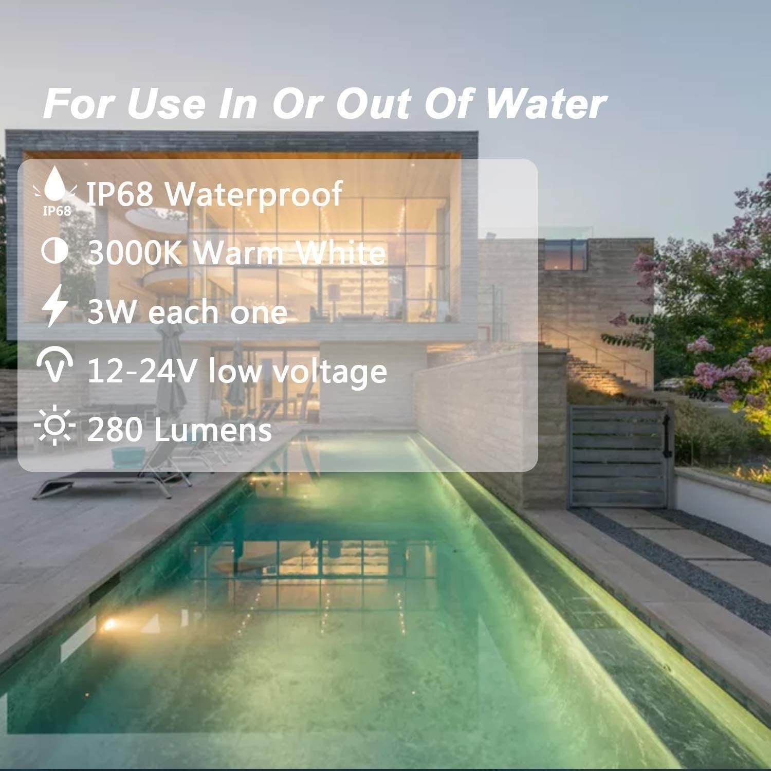 4Pack LED Pool Light Dimmable Warm White 3000K 3W Low Voltage Underwater Pond Li