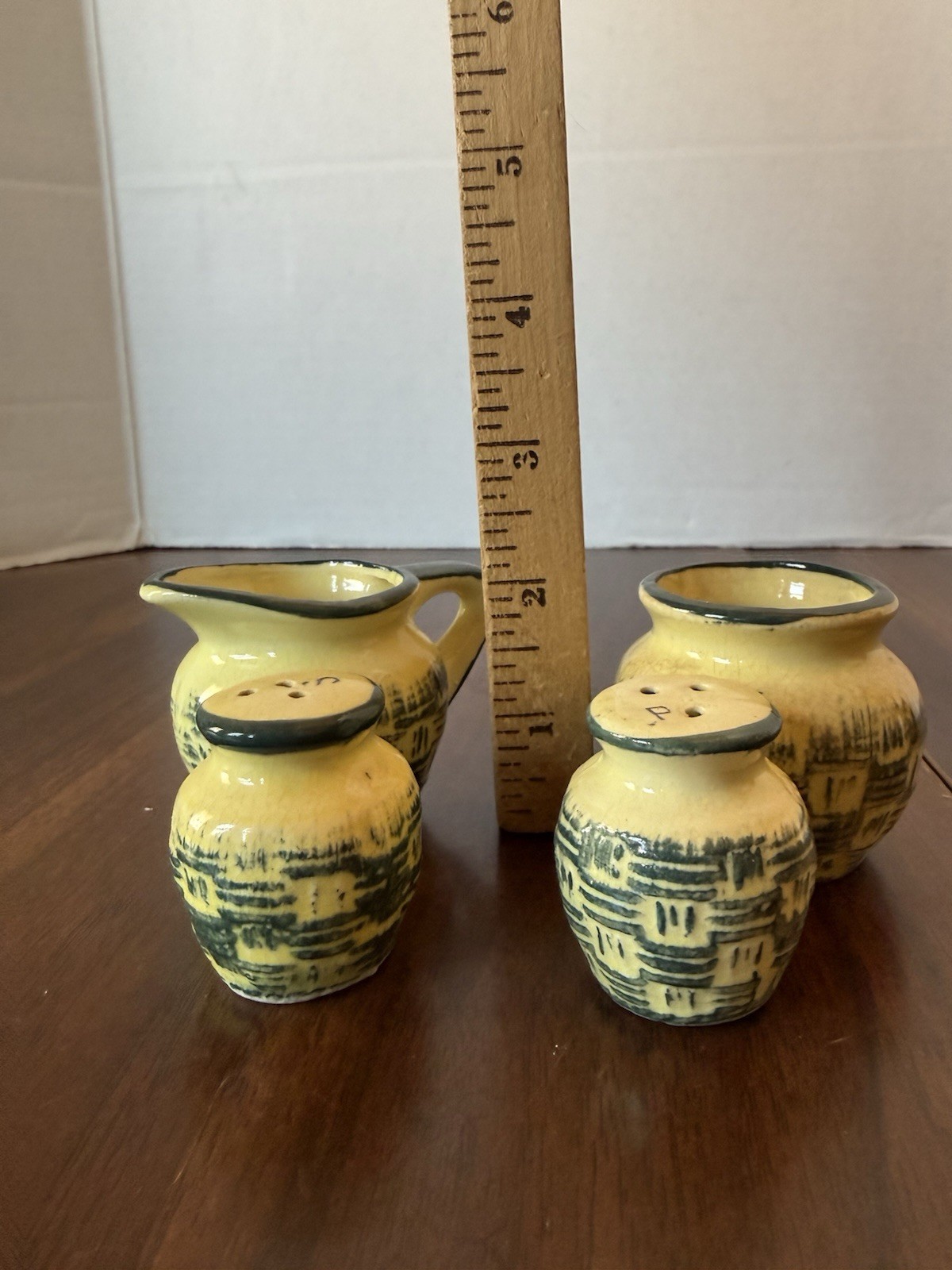 Miniature Vintage Japan Creamer Sugar Salt Pepper Set Hand Painted 4 Pc