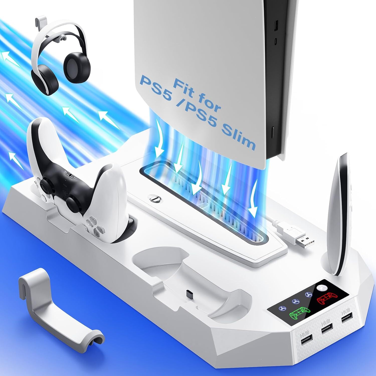 PS5 Slim Stand Cooling Fan,PS5 Controller Charging Station for Sony Playstation5