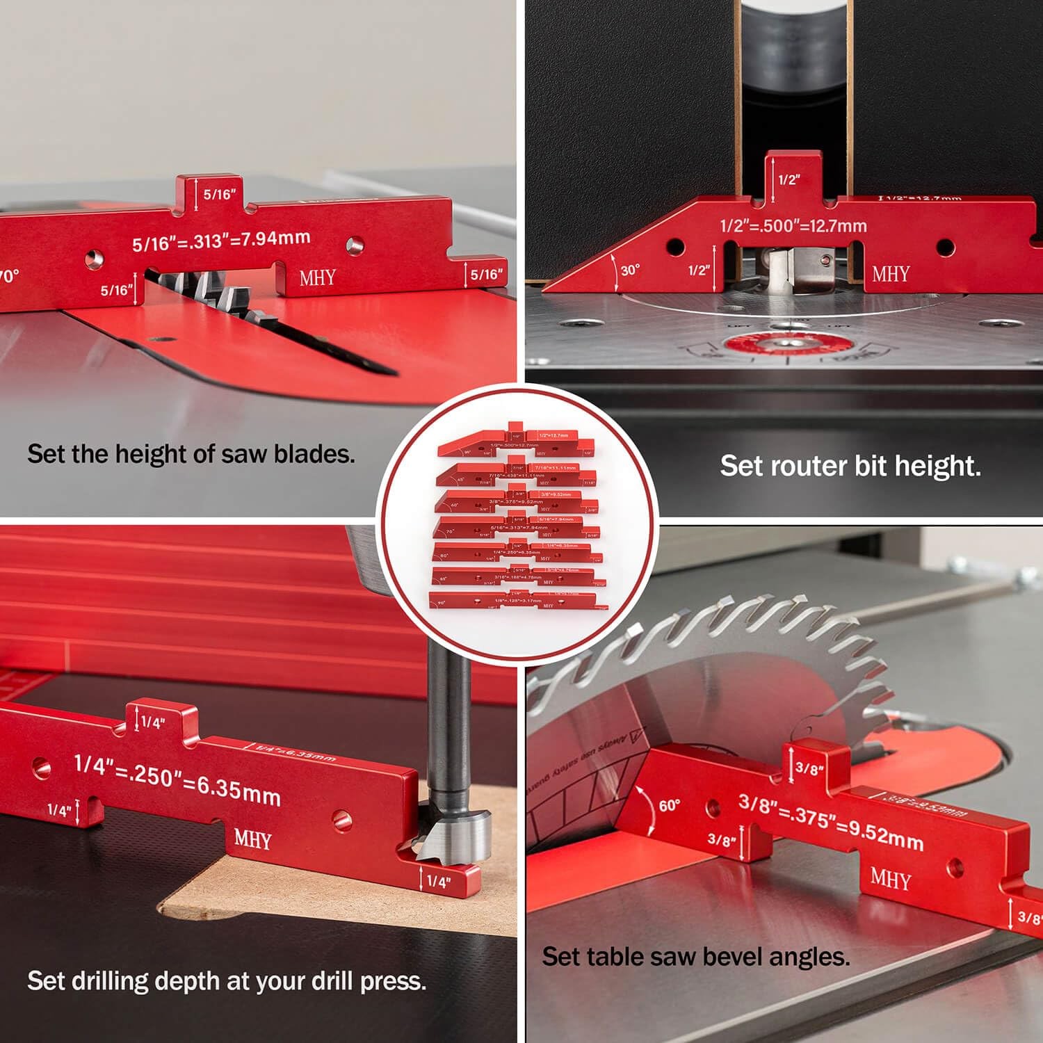 Precision Router Table Setup Blocks - 8PCs Aircraft Aluminum Height/Depth/Ang...