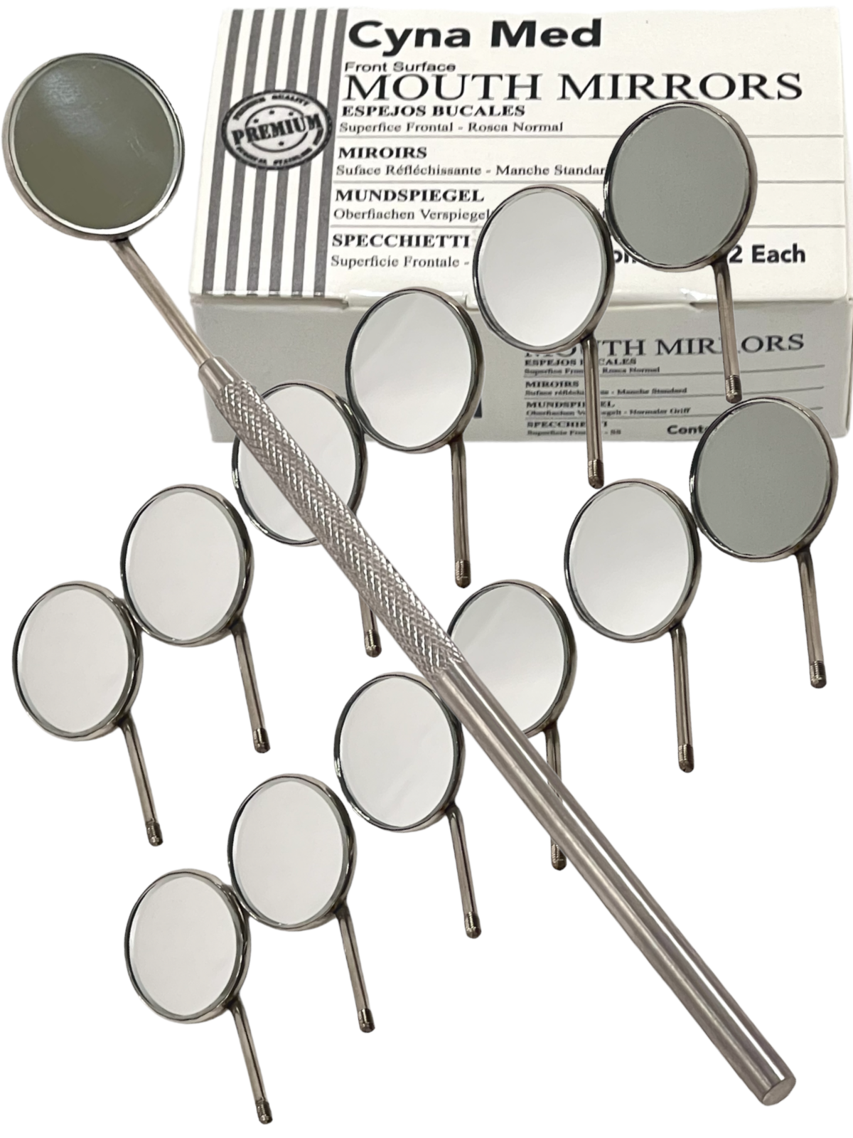 New Premium 12 x Dental Mouth Mirror heads Cone Socket #5 Plain + Free Handle