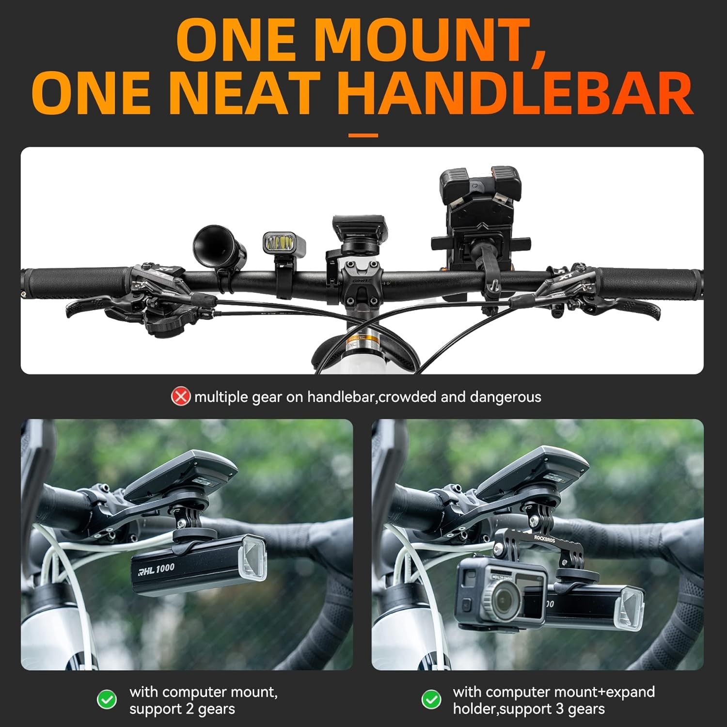 ROCKBROS Out Front Bike Mount Cycling Computer Mount for Garmin, Bryton, GoPro