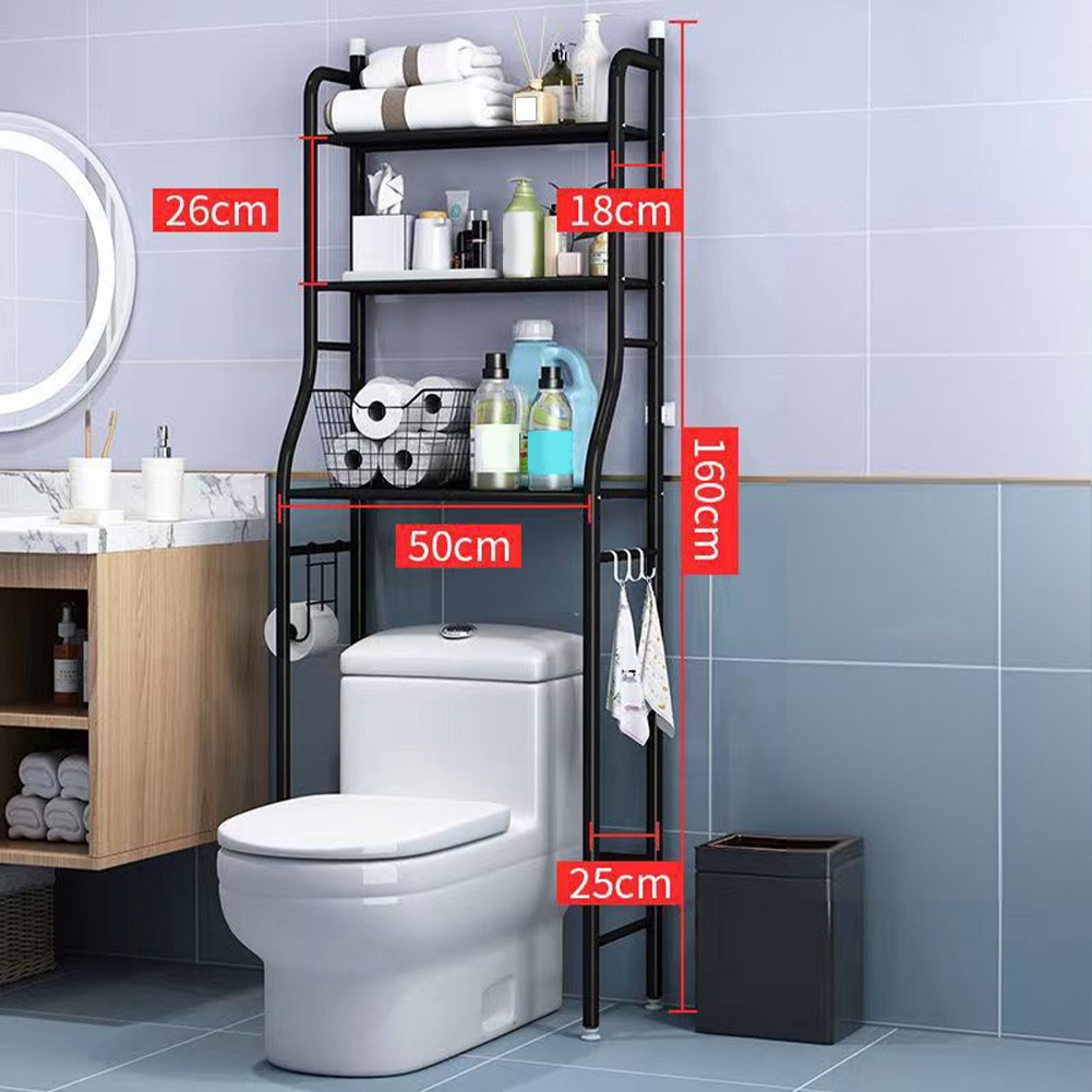Space-Saving Over Toilet Storage Shelf Bathroom Organizer Rack w Removable Hooks
