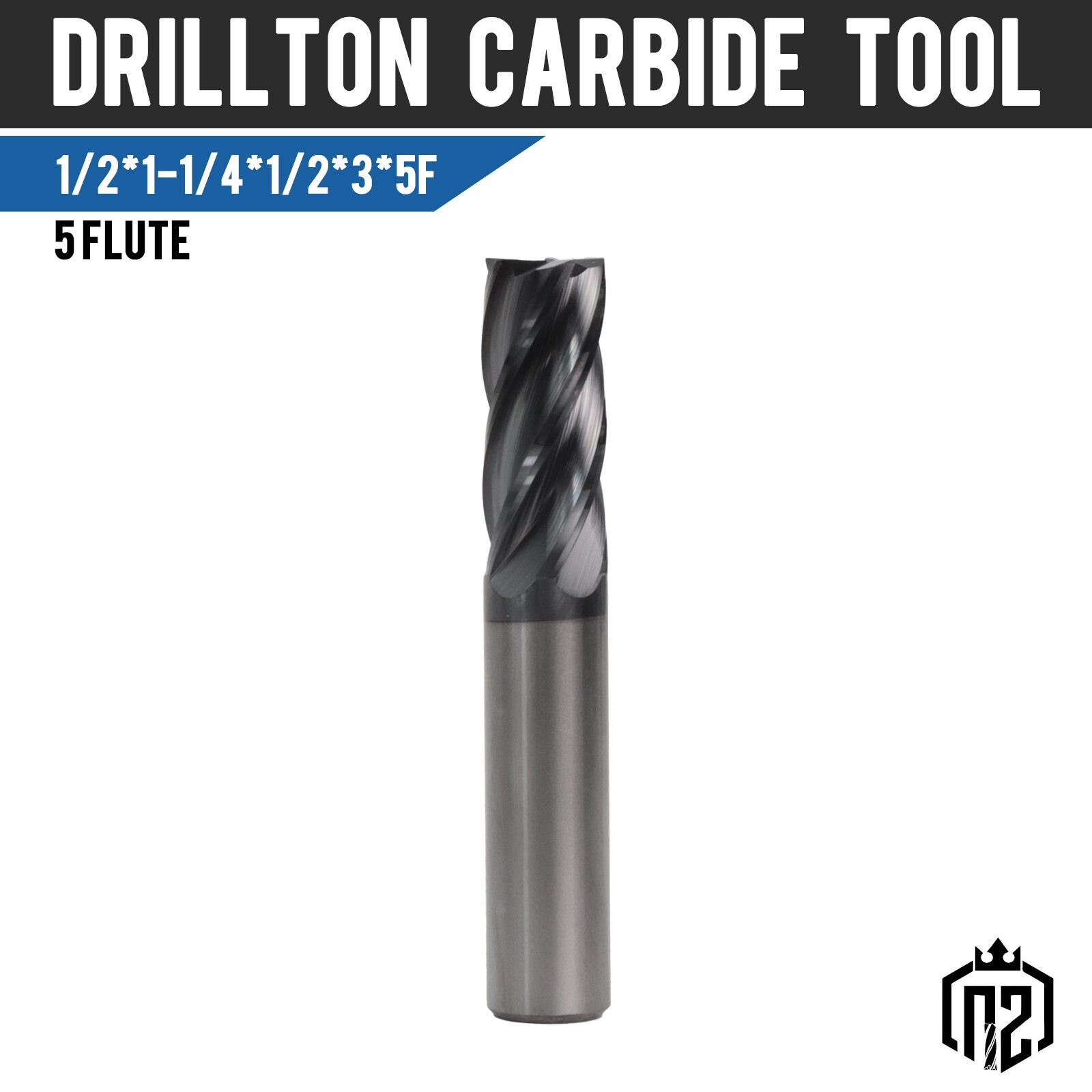 1PCS 1/2" 5 FLUTE CARBIDE END  MILL - SQUARE END - AlTiN Coated