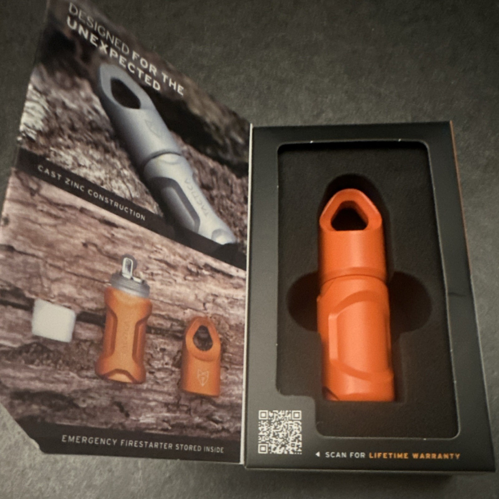 Tactica X.100 Survival Lighter Orange Waterproof Cast Zinc Emergency Firestarter