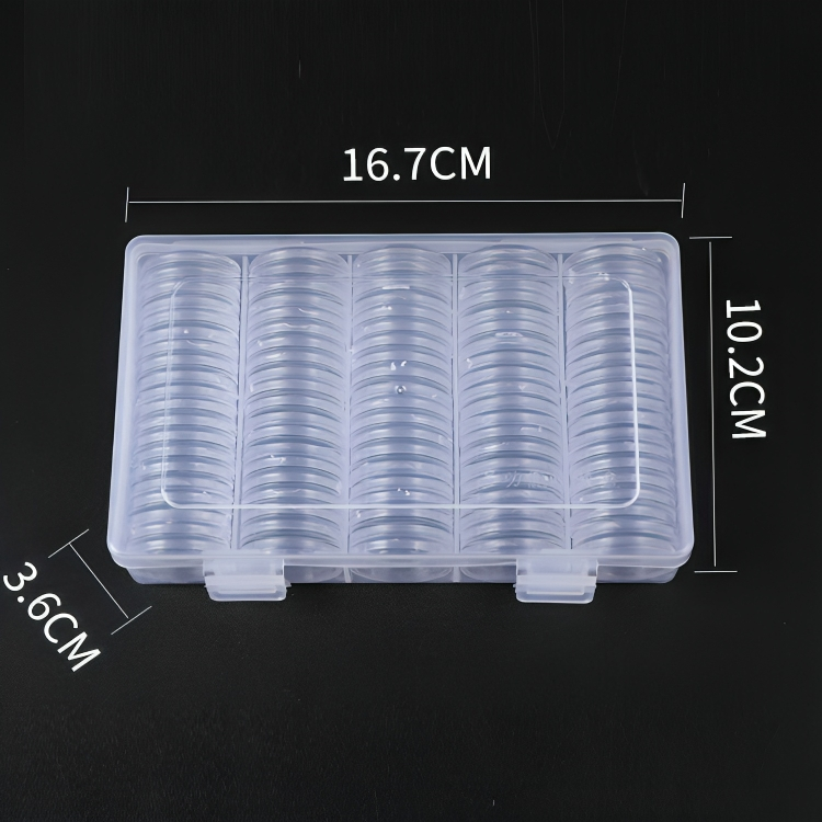 100 PCS 30MM Clear Round Coin Capsules Plastic Coin Holders &Black Gaskets & Box