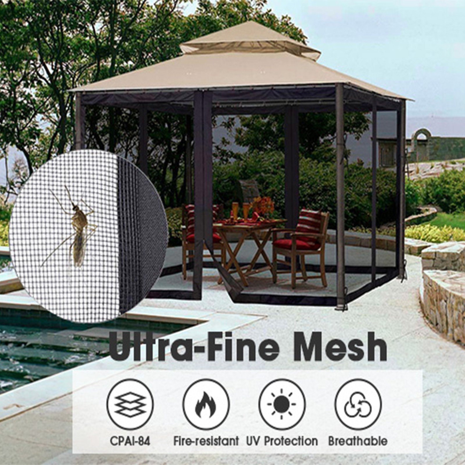 Yescom 10x10ft Gazebo Replacement Mosquito Netting with Zipper for Canopy