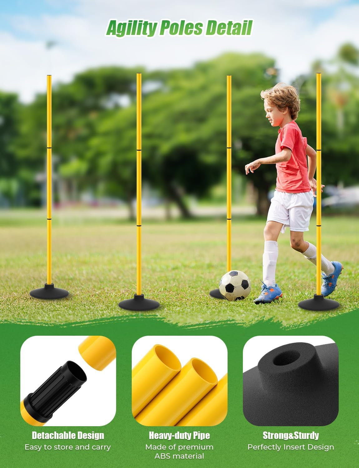 Agility Poles 4 Pack 50" Sports Soccer Training Poles,Detachable Speed Training