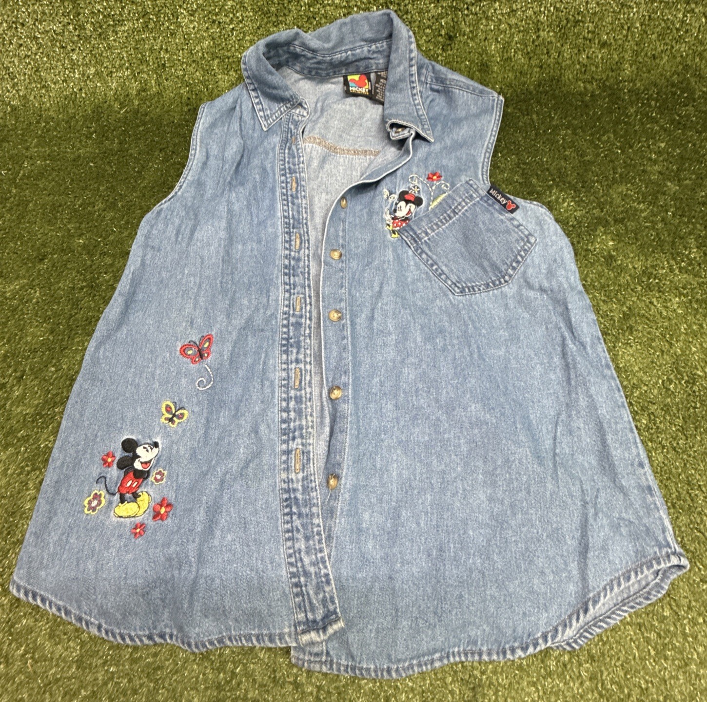 Vintage 90s Mickey Unlimited Minnie And Mickey Embroidered Denim Tank Size Med