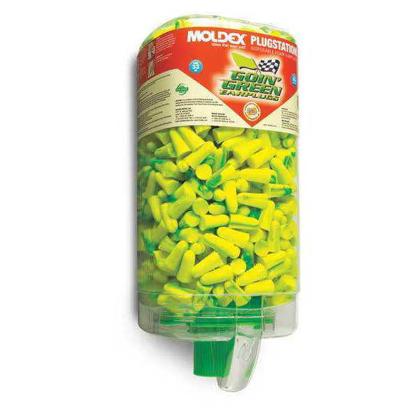 Goin' Green Ear Plugs with Dispenser, Foam, Bullet, 33 dB NRR, Uncorded, 500