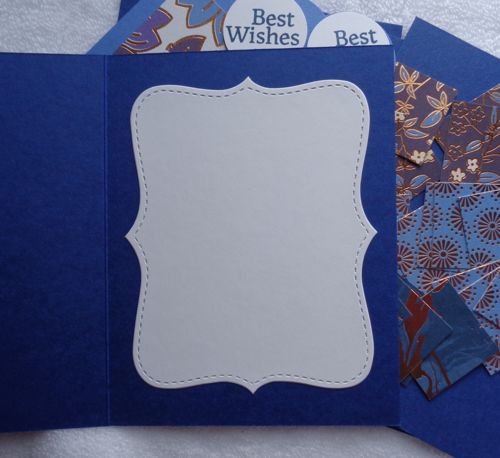 Stampin Up! Card Kit BEST WISHES Gorgeous Blue & Metallic Copper Floral Squares
