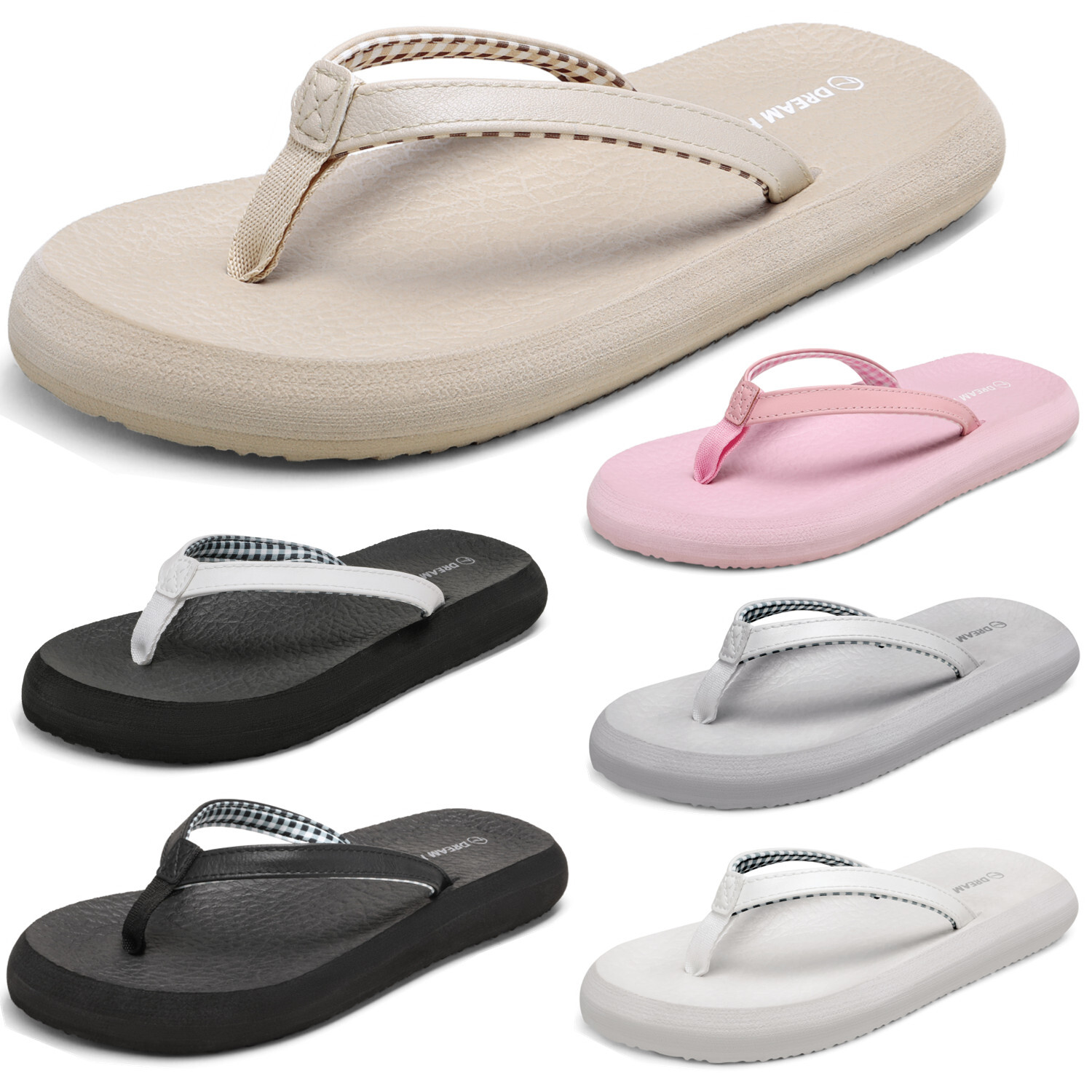 Women Flip Flops Arch Support Soft Cushion Lightweight Beach Thong Sandals
