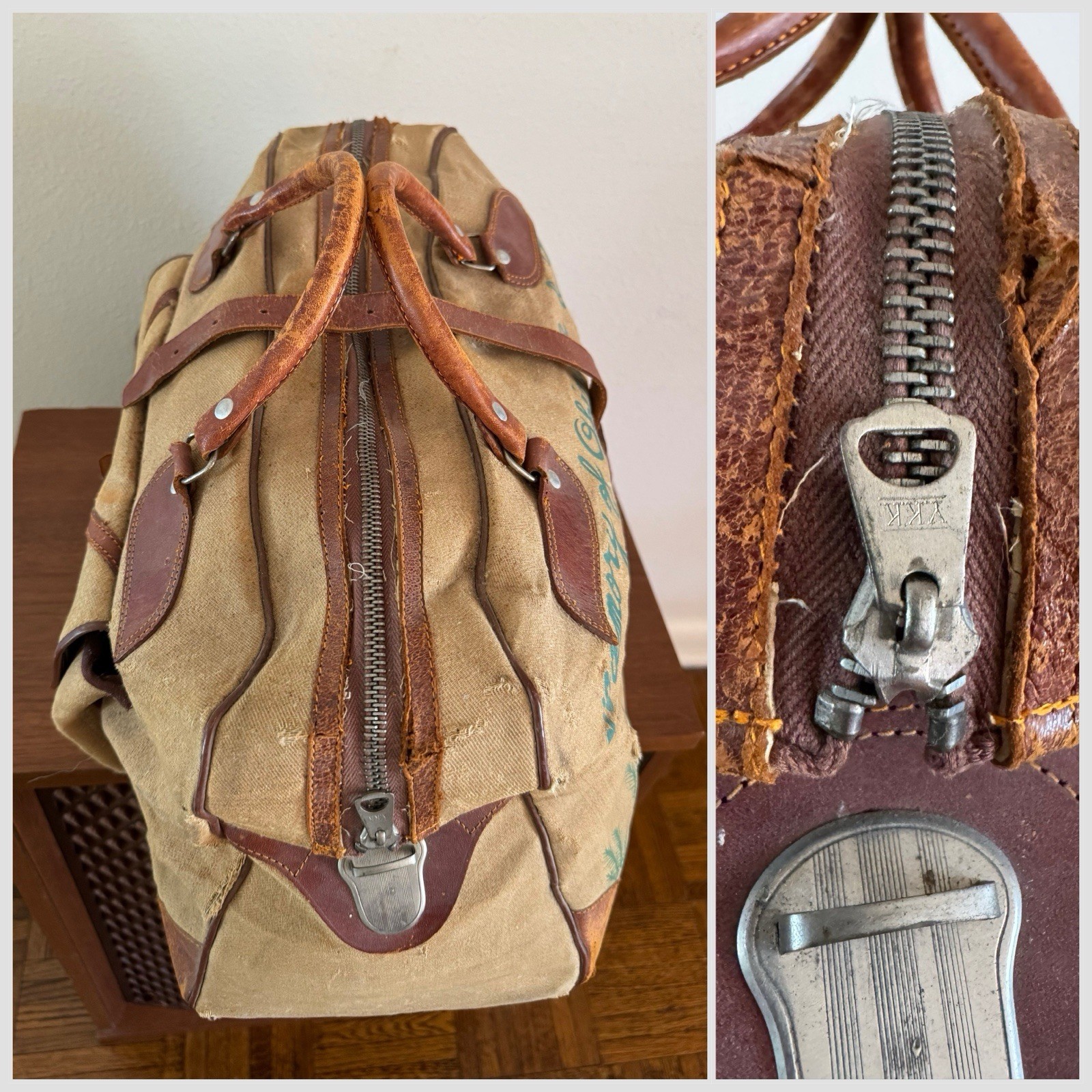 1950s Vtg Korean War Hand Painted Okinawa & Korea UN Forces Souvenir Duffel Bag