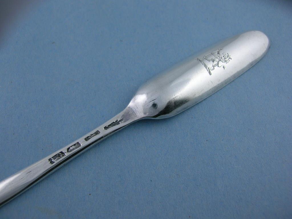 George III Silver Marrow Scoop London c1764 w/ standing lion & crown crest